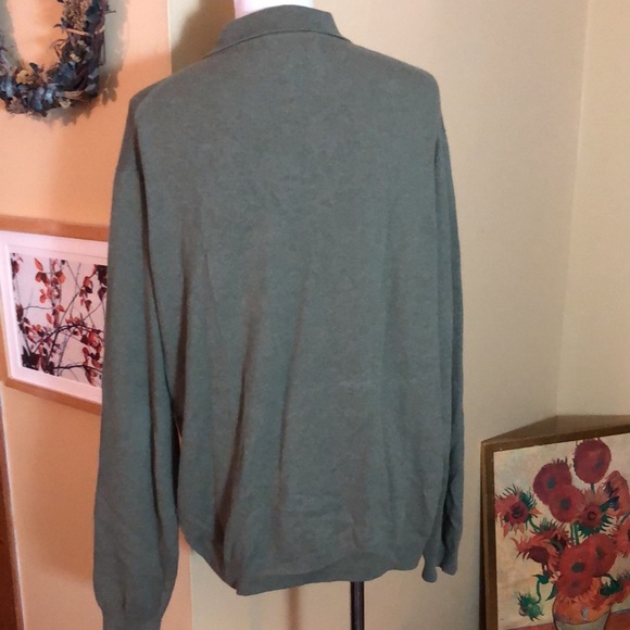 Vtg ALLEN SCULLY Size XL Mens 2-Ply Cashmere 3-BtnNeck Polo Sweaters Olive Green - Picture 6 of 12
